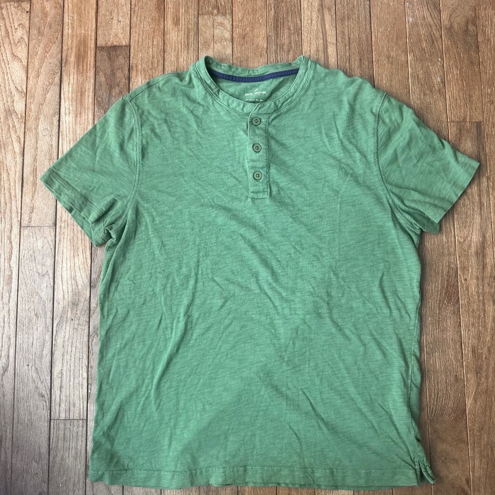 Daniel Hechter Henley Shirt Mens Large Short Sleeve Cotton Modal Green Casual